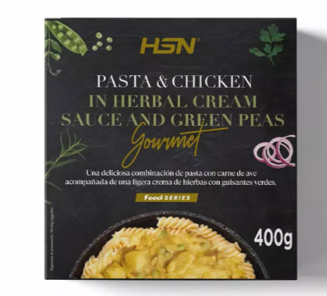 Platos Preparados Fit, Gourmet Pasta con Pollo en salsa de Crema de Hierbas y Guisantes  -  420 Gr