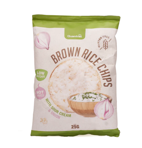 Brown Rice Chips sabor Sour Cream & Onion, 25Gr - Quamtrax