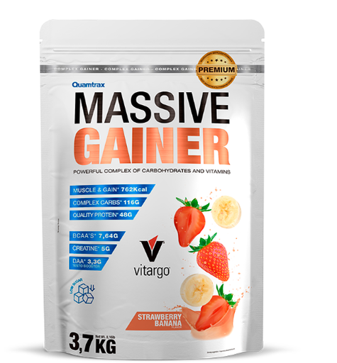 Massive Gainer Premium, 3.7Kg Sabor Fresa Platano, Quamtrax