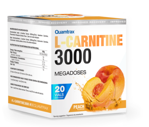 L- Carnitina 3000, sabor Melocoton, 20Viales - Quamtrax