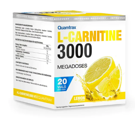 L- Carnitina 3000, sabor Limon , 20Viales - Quamtrax