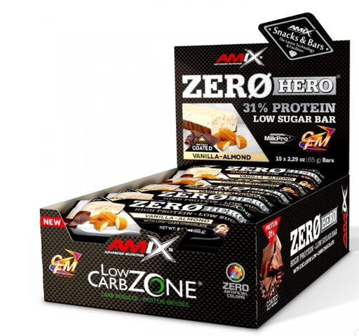 Barrita Proteína ZeroHero Sabor Vainilla - Almendras  31% Protein, 65gr - Amix